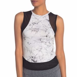 Material Girl Mesh Panel Tank Top, Marble Print